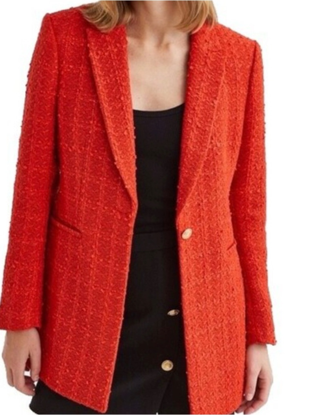 H&M Red-Orange Bouclé Blazer Jacket